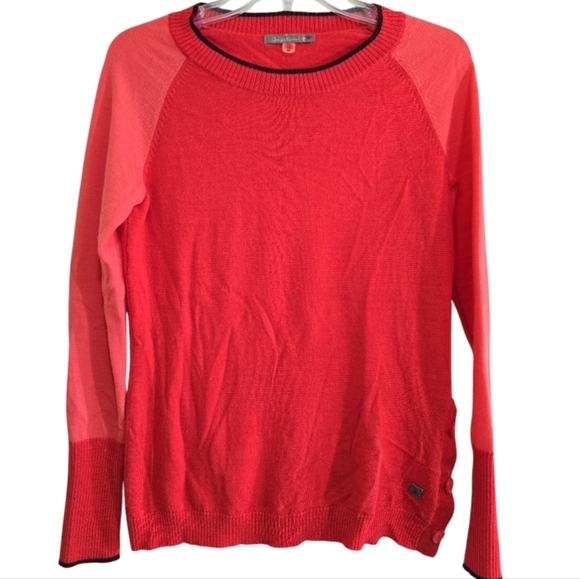 Smartwool Orange Colorblock Sweater Button Sides Ribbed Cuffs Medium Merino Wool - Picture 1 of 7